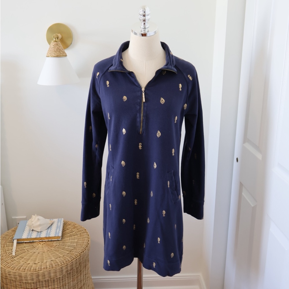 Lilly Pulitzer UPF 50+ Skipper Popover Dress in True Navy It’s For Shore Print - Picture 2 of 7